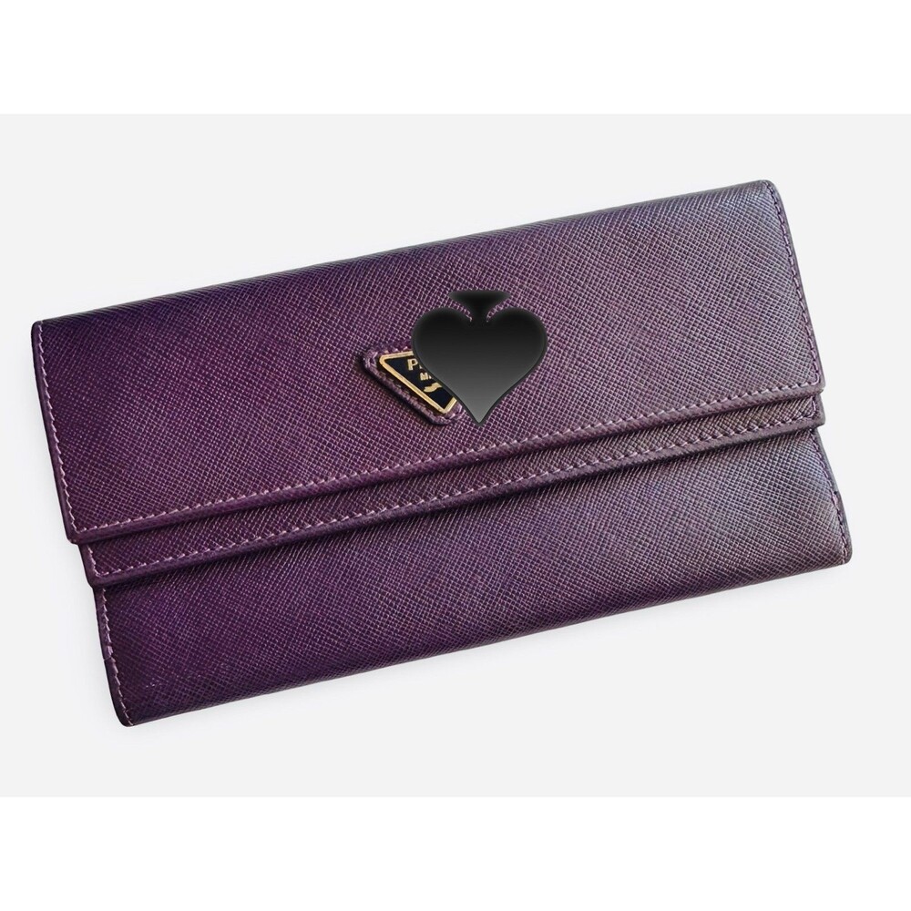🧡NWOT Saffiano Leather Wallet Italy Double Flap Long Wallet – Purple – New